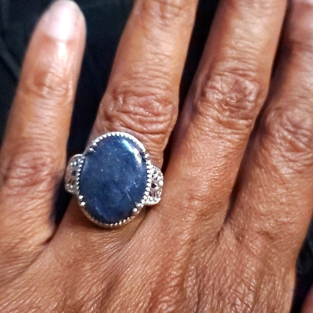 Blue Aventurine Oval Solitaire Stainless Steel Ring